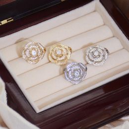 Stud Super Exquisite Shine CZ Hollow Rose Flower Women Earring Charm Elegant Bling Zircon Earrings Wedding Jewelry Bijoux GiftStud