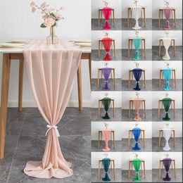 Sheer Chiffon Luxury Solid Colorful Table Runner Blue Rustic Boho Wedding Party Bridal Shower Birthday Home Christmas Decoration 20220429 D3