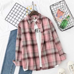 HSA Women Clothing Casual Plaid Blouse and Shirts Long Sleeve Vintage Yellow Plaid Jumpers roupas femininas Overcoats 210716