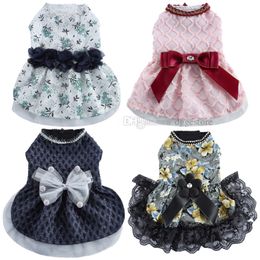 Cute Ribbon Dogs Dresses with Bow Dog Apparel Dog Clothes Evening Dress Puppy Princess Skirts Soft Comfortable Pets Skirt for Small Doggy Pet Supplies Wholesale A435