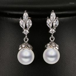 Emmaya Fashion Marquise Shape Cz Pearl Earring White Gold Color Bridal Wedding Arrival Beautiful Gift