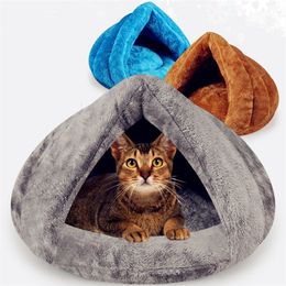 Puppy Pet Cat Bed For Small Dog Soft Warm Nest Kennel Cat Beds Cave House Sleeping Bag Mat Pad Tent Pets Winter Warm Pets Beds 201111