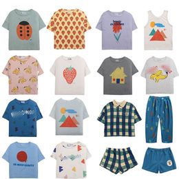 EnkeliBB Children Brand T shirt Summer Kids Boy Casual Tees Girl Cartoon Pattern Tops Plaid T shirts Designer Clothes 220620