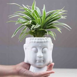 Ceramic Vase Zen Succulent Green Flower Pot Zen Ceramic Green Plant Pot Home Desk Decoration Buddha Statue Flower Basin 210409