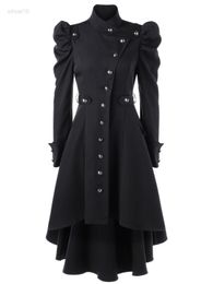 Women Gothic Winter Jackets Long Sleeves With Hat Cosplay Come Black Coat Mediaeval Noble Court Princess Runaway L220725