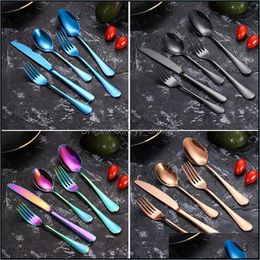 Flatware Sets Kitchen Dining Bar Home Garden 5 Piece Cutlery Set Knife Fork Spoon Dinner Dinnerware Drop Delivery 2021 Weic9