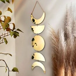 Mirrors Gold Moon Phase Wall Mirror Boho Home Decor Acrylic Decorative Hanging Bedroom Living Room DecorationMirrors