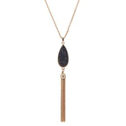 Pendant Necklaces Fashion Long Chain Women Natural Druzy Stone Pear Tassel Twist Gold Necklace NKS270Pendant