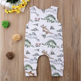 Baby Dinosaur Button Rompers Kids Clothes Paradise Printed Jumpsuits Climbing Clothes Boys and Girls Sleeveless Round Neck