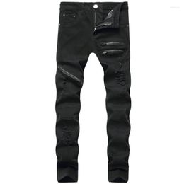 Men's Pants Mens Fashion Pencil Solid Color High Waist Ripped Trousers Zipper Design Close-Fitting For Men Black/White/RedMen's Drak22