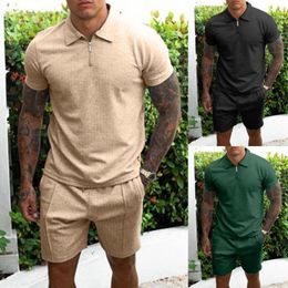 Men's Tracksuits 2Pcs/Set Men's Tracksuit Gym Fitness Sets Casual Short Sleeve T Shirt Top Drawstring Shorts Men Sportswear Ropa HombreM