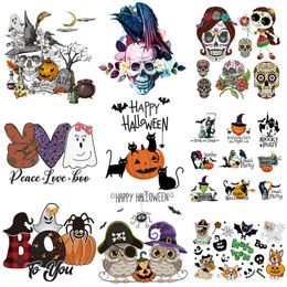 Notions Skull Iron on Patches Wholesale Halloween Supplies Cute Pumpkin Bat Heat Transfer Decals Stickers for Clothing Hoodies Bags