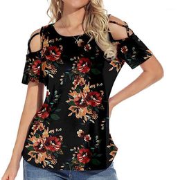 Women's T-Shirt Summer Black Print Short Sleeve T-shirts Women Casual Off The Shoulder Tees Tops Female Simple Basic Tshirts For Ladies 2022