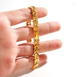 Link Chain Leaf Pattern Bracelet Women Men Wrist Jewellery Yellow Gold Filled Fashion AccessoriesLink Lars22