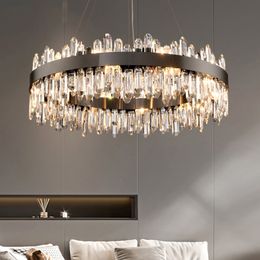 Modern Crystal Pendant Lamps Living Room Chandelier Black Gold LED Bedroom Hanging Light Fixture Luxury Kitchen Island Cristal Decor Lamp