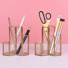 Yooap Gold Glass Makeup Brush Holder Organizer Copper Vintage Handmade Hexagon Pen Cosmetic Eye Liners Accessories Storage Box Boxes & Bins