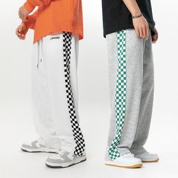 Men's Pants Straight Casual Chessboard Pattern Streetwear Baggy Dress Up Sports Preppy Style Man PantsMen's