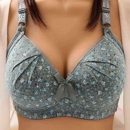 New Women Plus Size Underwear Push Up Bra Cotton Soft Breathable Wireless Collected Sexy Bras Seamless Flowers Female Bralette L220726