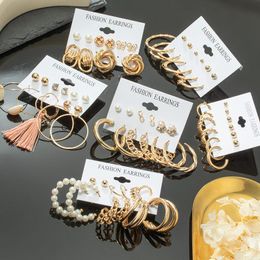 Dangle & Chandelier Fashion Pearl Hoop Earrings Set For Women Geometric Gold Metal Punk Drop Brincos 2022 Trend JewelryDangle