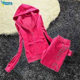 Women's Tracksuits Juicy Tracksuit Summer Brand Sewing Suit Velvet Velour Women Track Hoodies and Pants Met QP1D B58S