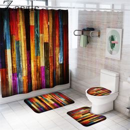 Bathroom Curtain Waterproof Shower Curtain Bathroom Carpet Set Washable Toilet Cover Seat Mat Polyester Bath Toilet Pedestal Rug 200925