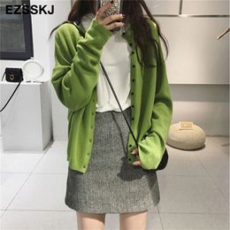 Lazy O-neck oversize loose Sweater cardigans jacket coat women sweater Korea cardigan jacket coat outwear TOP 201223