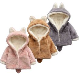 Kids Clothing Solid Sweatshirts Hooded 3D Ear and Tail Decor Baby Hoodies Coat Clothing 1047 E3