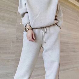 Women's sets autumn winter Woollen and Cashmere Knitted warm Suit O collar Sweater + Harem pants loose style two-piece W220331