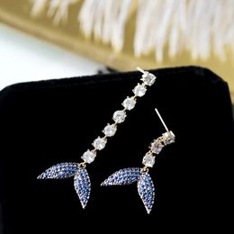 Dangle & Chandelier Big White Gold Plated Earrings Jewellery Stud Asymmetric Fishtail Cubic Zirconia Stone Fashion Brand EarringDangle