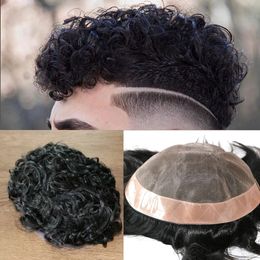 Super Durable Mono Toupee Men's Wigs 20MM Curly Human Hair Men Capillary Prosthesis Hair Unit Replacement System Wig For Male