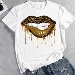 Women O-neck Print Tops Lip Sweet Sexy Trend Short Sleeve Summer Fashion Lady Clothes Tees Female Ladies Graphic T-shirt