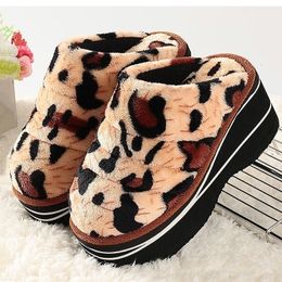 Winter Many Styles Leopard Warm Nonslip High Heels Thick Bottom Wedges Ladies Indoor Outdoor Home Shoes Big Size Cotton shoes Y200106