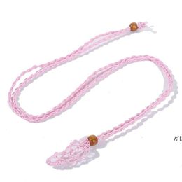 Favour Hand-woven Necklace Wax Line Cord Woven Pendants DIY Jewellery Crafts with Wooden Beads Women Neck Decoration 8 Colours BBB14891