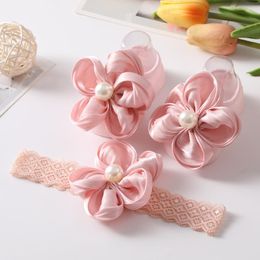 Hair Accessories 2Pcs Baby Socks Headband Set Chiffon Flowers Born Girl Short Anti Slip Solid Color Infant Toddler HairbandsHair