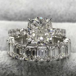 5ct diamond ring UK - Cluster Rings Original 925 Sterling Silver Wedding Engagement Cocktail Women 5ct Cushion Cut Simulated Diamond Band Jewelry WholesaleCluster
