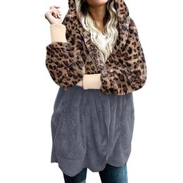 Женские куртки Женские утолщенные пальто леопардовые отпечатки теплой зима открытая передняя флисовая капюшона снежного пальто для женщин Summerwo
