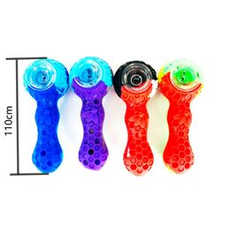 Cheap Bees Silicone Smoking Pipe Travel Hookahs Pipes Spoon Cigarette Tubes Glass Bong Dry Herb Accessories Hand Pipes