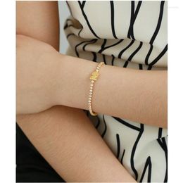 Link Chain Brass Plated With Thick Gold Light Luxury Sparkle Modern Retro Style Tin Foil Fold Zircon Inlaid Classic Bracelets For Women Kent