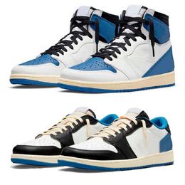 Wholesale with box handsome blue jumpman 1s mens basketball shoes 1 Travis Scotts x fragment high low men trainers sports chaussures scarpe sneakers