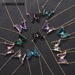 Pendant Necklaces Colour Crystal Butterfly Gold Chain Cute Necklace Collars Fashion Jewellery For Girls Women GiftPendant