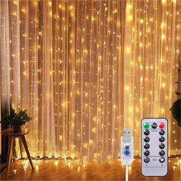 Strings Curtain Garland 3x3/3x2/3x1M Fairy Lights USB Led Copper Wire On The Window Christmas NavidadLED