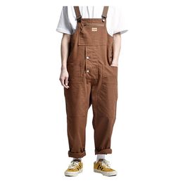 Men's Jeans Men's Loose Multi Pockets Cargo Bib Overalls Working Clothing Jumpsuits Pants Black Military Green Brown