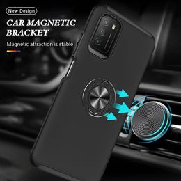 Shockproof Armour Cases for Xiaomi Poco m3 Metal Ring Support Back Protective Cover For Redmi 9 Power Note 9 4g Deep Coke