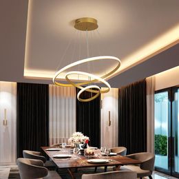 Pendant Lamps Modern Led Chandelier For Living Room Dining Kitchen Bedroom Home Lamp Black Gold Round Ring Ceiling Hanging LightPendant