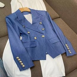 B619 Womens Suits & Blazers Tide Brand High-Quality Retro Fashion designer Sky blue Series Suit Jacket Lion Double-Breasted Slim Plus Size