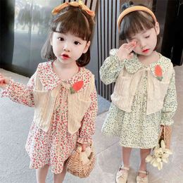 Teen Girls Clothing Floral Dress Vest Girls Outfits Spring Autumn Costumes For Girls Casual Style Costumes For Children 210412