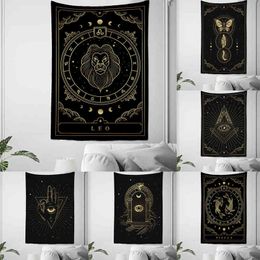 Black White Astrology Tarot Tapestry Night Moon Dormitory Hippie Wall Hanging Mandala Psychedelic Tapiz Witchcraft Home Decor J220804