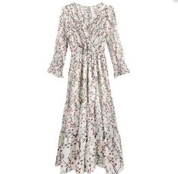 Floral Print Long Dresses Women Large Size Long Sleeve Vintage V Neck Sexy Vestidos Beach Casual Dress