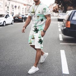 Men's Tracksuits Summer Oversized Mens Fashion Casual Beach Style Textured 3D Digital Print T-Shirt Shorts SuitMen's