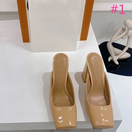 2022 high quality brand wedding party sandals thick heels leather luxury designer women's professional sexy Slippers Size 35-40 with box